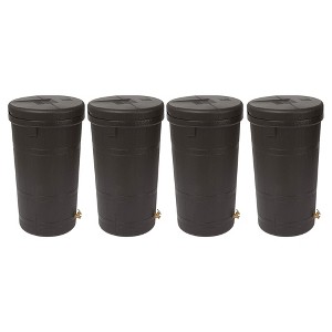 Good Ideas Aspen 50 Gallon Capacity Rain Barrel Water Storage Collector Saver with Brass Spigot and Removable Lid, Oak Brown (4 Pack) - 1 of 4