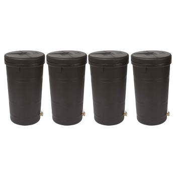 Good Ideas Aspen 50 Gallon Capacity Rain Barrel Water Storage Collector Saver with Brass Spigot and Removable Lid, Oak Brown (4 Pack)