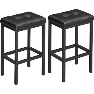 VASAGLE Bar Stools, Set of 2 PU Upholstered Breakfast Stool, Backless, Industrial, Dining Room Kitchen Counter Bar, Black Seat and Black Frame - 1 of 4