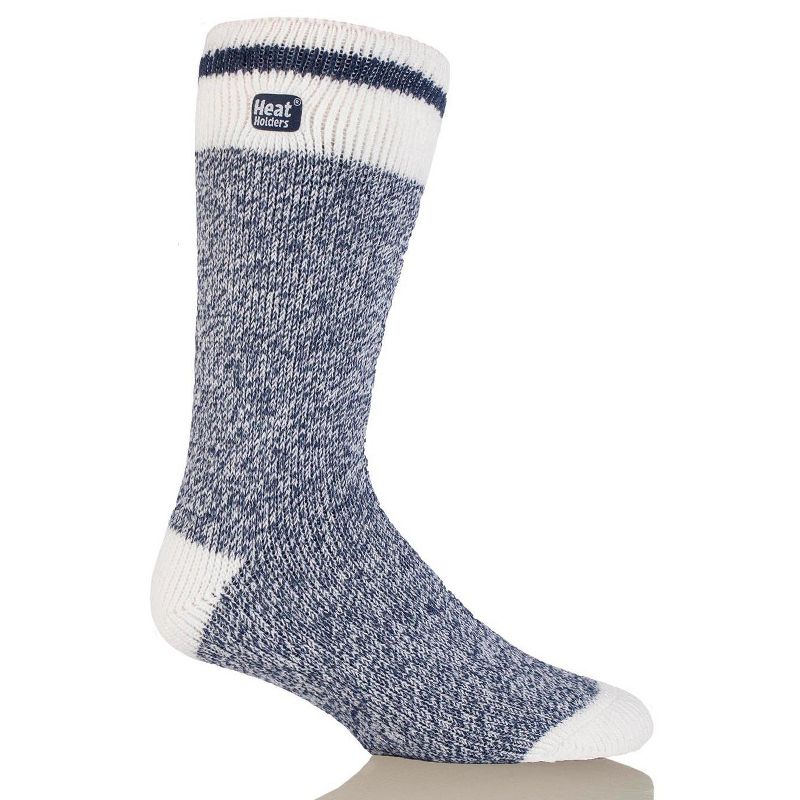 Heat Holder® Men's Cream Block Twist LITE™ Socks | Thermal Yarn | Medium-Thick Socks Casual Shoes + Boots | Warm + Soft, Hiking, Cabin, Cozy at Home Socks | 5X Warmer Than Cotton, 1 of 2
