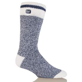 Heat Holder® Men's Cream Block Twist LITE™ Socks | Thermal Yarn | Medium-Thick Socks Casual Shoes + Boots | Warm + Soft, Hiking, Cabin, Cozy at Home Socks | 5X Warmer Than Cotton