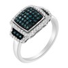 Black Rhodium Plated Silver 1/2 Cttw White & Blue Diamond Square Cocktail Ring - 3 of 4