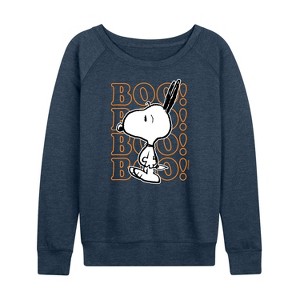 Women's - Peanuts - Boo Snoopy Scared Lightweight French Terry Wide Neck Long Sleeve Shirt - 1 of 4