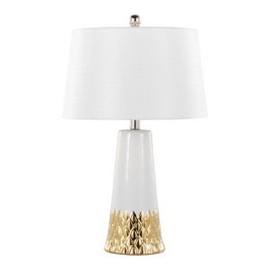 LumiSource Penelope 22" Contemporary Ceramic Table Lamp White and Gold : UL Listed, 1-Way Socket Switch - 1 of 4