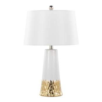 LumiSource Penelope 22" Contemporary Ceramic Table Lamp with White and Gold Ceramic Body and White Shade