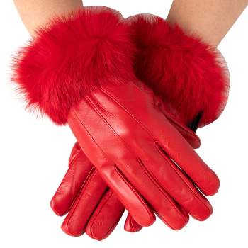 Alpine Swiss Womens Leather Dressy Gloves Faux Fur Trim Cuff Thermal Lining
