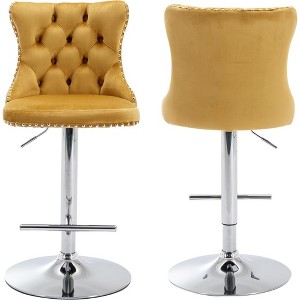 QingMoon Swivel Bar Stools Set of 2, Adjustable Barstools, Velvet Tufted Counter Height Chairs with Nailhead Trim for Kitchen Island, Home Pub - 1 of 4