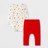 Baby Girls' 2pc Peanuts Little Snoopy Christmas Bodysuit and Pants Set - Red - 2 of 4