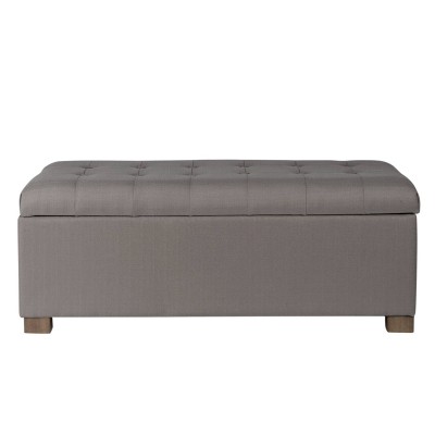 Gray Tufted Fabric Storage Bench with Wood Legs