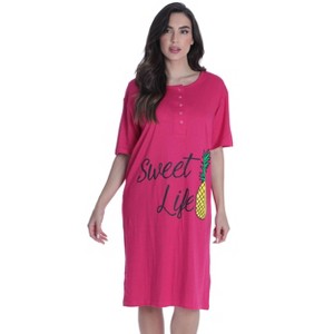 Just Love Womens Nightgown - Short Sleeve Henley Oversized Sleepwear Gown - 1 of 3