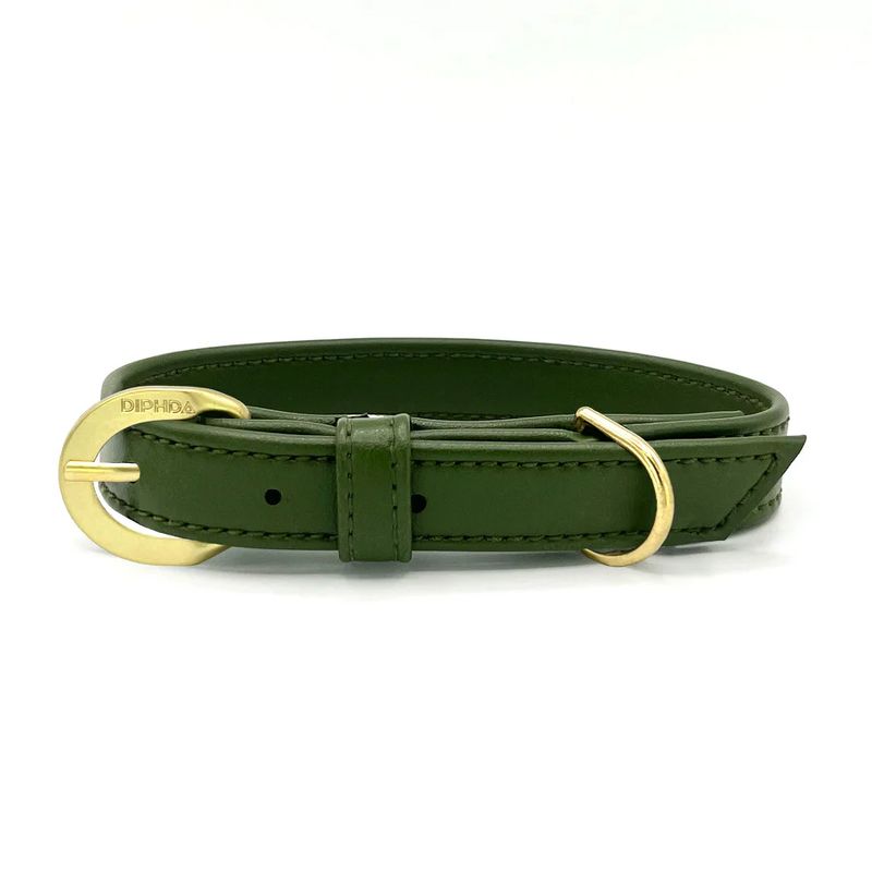 Diphda Olive Cactus Leather Dog Collar, 1 of 3