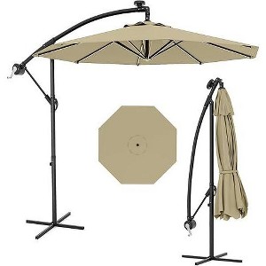 10 FT Hanging Cantilever Umbrella with 360 Degree Rotation, 8 Ribs Offset Patio Umbrella Cross Base Support Patio Umbrella with Easy Tilt Adjustment - 1 of 4