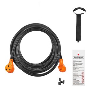 VEVOR 25 ft RV Extension Cord, 30 Amp, Heavy Duty STW RV Power Cord, NEMA TT-30R Female NEMA TT-30P Male Plug, Black - 1 of 4