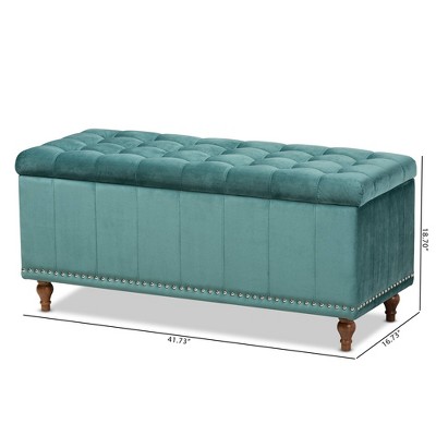 Kaylee Teal Blue Velvet 42'' Tufted Storage Ottoman Bench
