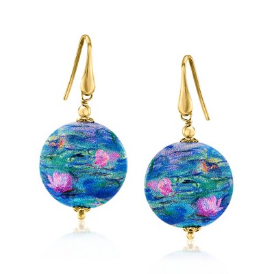 Ross-Simons Italian "Water Lilies" Multicolored Murano Glass Drop Earrings in 18kt Gold Over Sterling