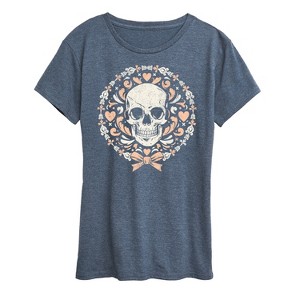 Women's - Instant Message - Coquette Halloween Skull Short Sleeve Graphic T-Shirt - 1 of 4
