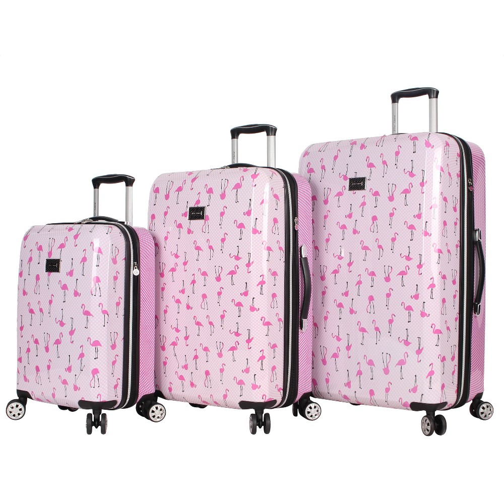 Photos - Luggage Betsey Johnson 3pc Expandable Hardside Spinner Suitcase Set - Flamingo Str 