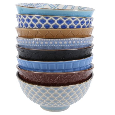 Colorful Ceramic Dessert Bowls Set of 8 with Assorted Patterns