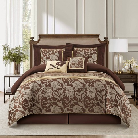 Nanshing 7pc Queen Mollybee Comforter Bedding Set Brown