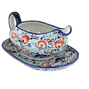 Blue Rose Polish Pottery S119 Manufaktura Gravy Boat & Plate - 1 of 1