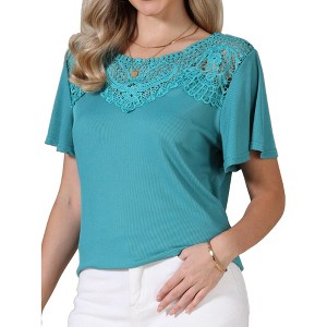 INSPIRE CHIC Women's Summer Short Sleeve V Neck Dressy Casual Tunic Tops Shirts - 1 of 4