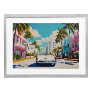 Stupell Industries Classic Car in Tropical Town Framed Print Under Glass Art, Gray, 23" x 17" - 1 of 4
