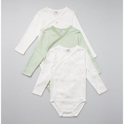 Image of Stellou & Friends Cotton Crossbody Long Sleeve Bodysuit - 3 pk of Bodysuits for Babies - 3-6 Months / Green