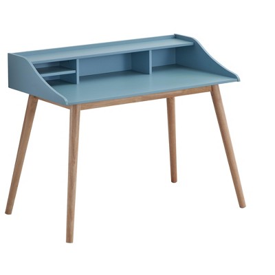 NicBex 43.3 Inch Mid-Century Wood Home Office Writing Desk with Open Shelves for Bedroom,Study Room,Office,Blue