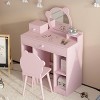 2-in-1 Princess Makeup Desk & Chair Set with Storage - Toddler Pretend Play Vanity for Girls - Pink - 2 of 4