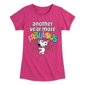 Girls' - Peanuts - Snoopy Birthday Another Year Cooler Fitted Short Sleeve Graphic T-Shirt - 1 of 4