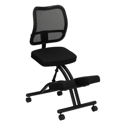 Mobile Ergonomic Kneeling Chair with Black Curved Mesh Back and Fabric Seat - Flash Furniture