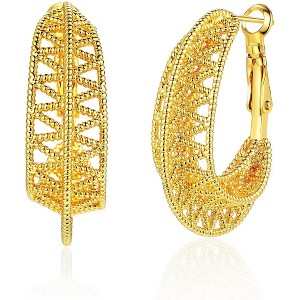 14K Gold Plated Chunky Dangle Hoop Earrings for Women | Medium Thick Huggie Statement Jewelry - 1 of 4