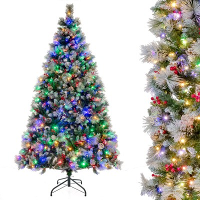 Tangkula 6/7 FT Pre-Lit Artificial Christmas Tree Hinged Xmas Tree with 11 Lighting Modes 350/400 LED Lights 747/1116 Branch Tips
