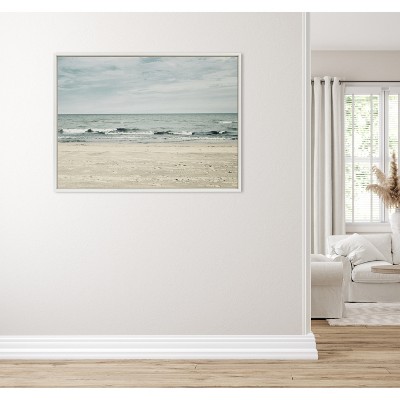 Sylvie Coastal Beach Canvas Print with White Frame