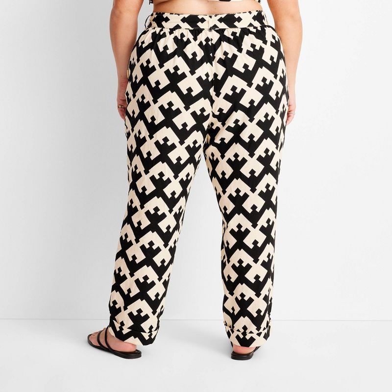 Women's Geo Print High-Waisted Tie-Front Trousers - Future Collective™ with Jenny K. Lopez Black/Cream, 2 of 4