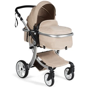 Infans Aluminum Infant Bassinet Reversible Outdoor Foldable Stroller W/Diaper Bag Beige - 1 of 4