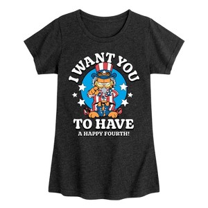 Girls' - Garfield - Want You To Have A Happy Fourth Fitted Short Sleeve Graphic T-Shirt - 1 of 4