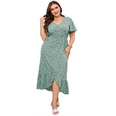 Women's Plus Size High Low Summer Dress Floral Maxi Dress Short Sleeve ...