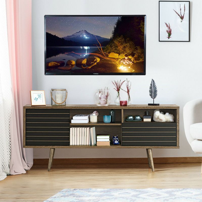 Costway Modern TV Stand/Console Cabinet 3 Shelves Storage Drawer Splayed Leg Wood/Black, 4 of 11