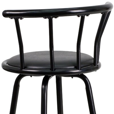 Elegant Crown Back Black Leather Swivel Barstool with Metal Frame