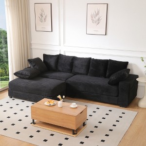 108.6" L-Shaped Corduroy Sectional Sofa with Storage Ottoman & 8 Throw Pillows ¨C Modular, Deep-Seat Comfort for Living Room or Apartment - 1 of 4