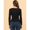 Allegra K Women's Sweetheart Neck Ruched Long Sleeves Button Decor Rib Knit Blouse - 4 of 4