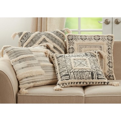 Embroidered Cotton Tufted Decorative Pillow Cover