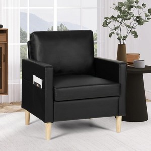 TYBOATLE Faux Leather Accent Chair, Mid-Century Upholstered Reading Armchair with Pockets (Black) - 1 of 4