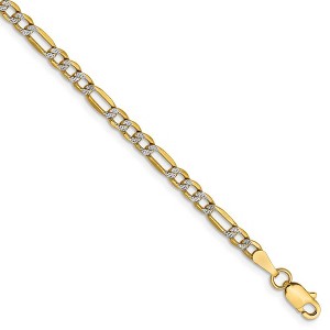 Black Bow Jewelry 3.25mm 14k Yellow Gold & Rhodium Hollow Pave Figaro Chain Bracelet - 1 of 4