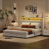 Full Bed Frame with Headboard and LED Lights, Upholstered Platform Bedframe with Charging Station, No Box Spring Needed, Easy Assembly, Beige - 2 of 4