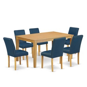 HomeStock 7-Pc Rectangle Natural Oak Finish Solid Wood Top Dining Table with 6 Parson-Chairs - 1 of 4