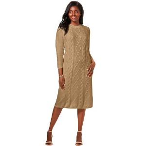 Jessica London Women's Plus Size Cable Sweater Dress - 1 of 4