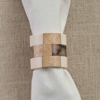 Split P Mosaic Cuff Wood Napkin Ring Set of 4