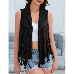 Women's Fringe Blazer Vest Sleeveless Open Front Suede Cardigan